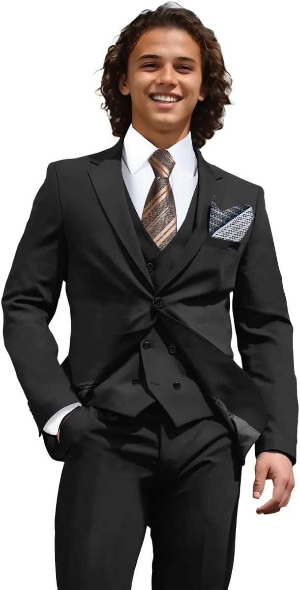 Mens 3 Piece Slim Fit Suit Set, Double Breasted Blazer Vest Pants Business Tuxedo Dress