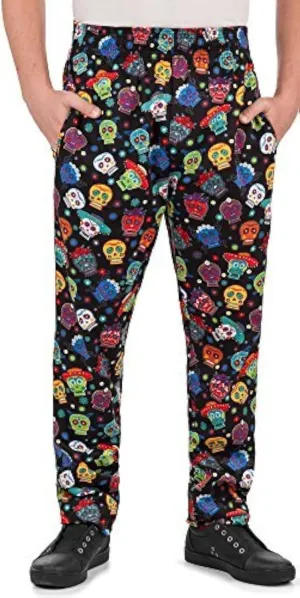Mens Calavera Print Chef Pant (XS-3X) | Traditional Baggy Fit, 100% Cotton, Elastic Waist
