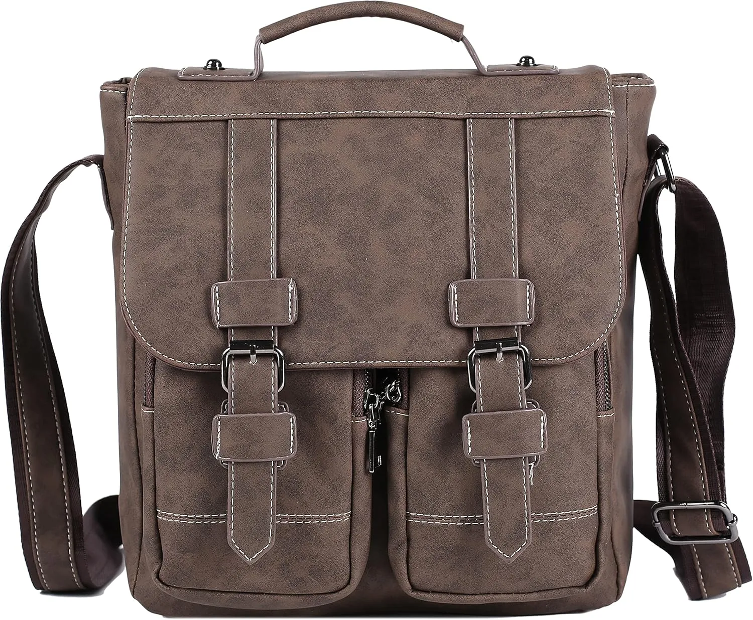 Men's Leather Messenger Bag, Retro Shoulder Bag Zipper Wallet Men's Handbag Briefcase-Gift for Men