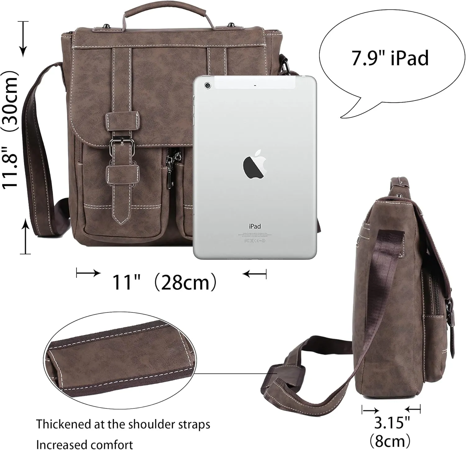 Men's Leather Messenger Bag, Retro Shoulder Bag Zipper Wallet Men's Handbag Briefcase-Gift for Men