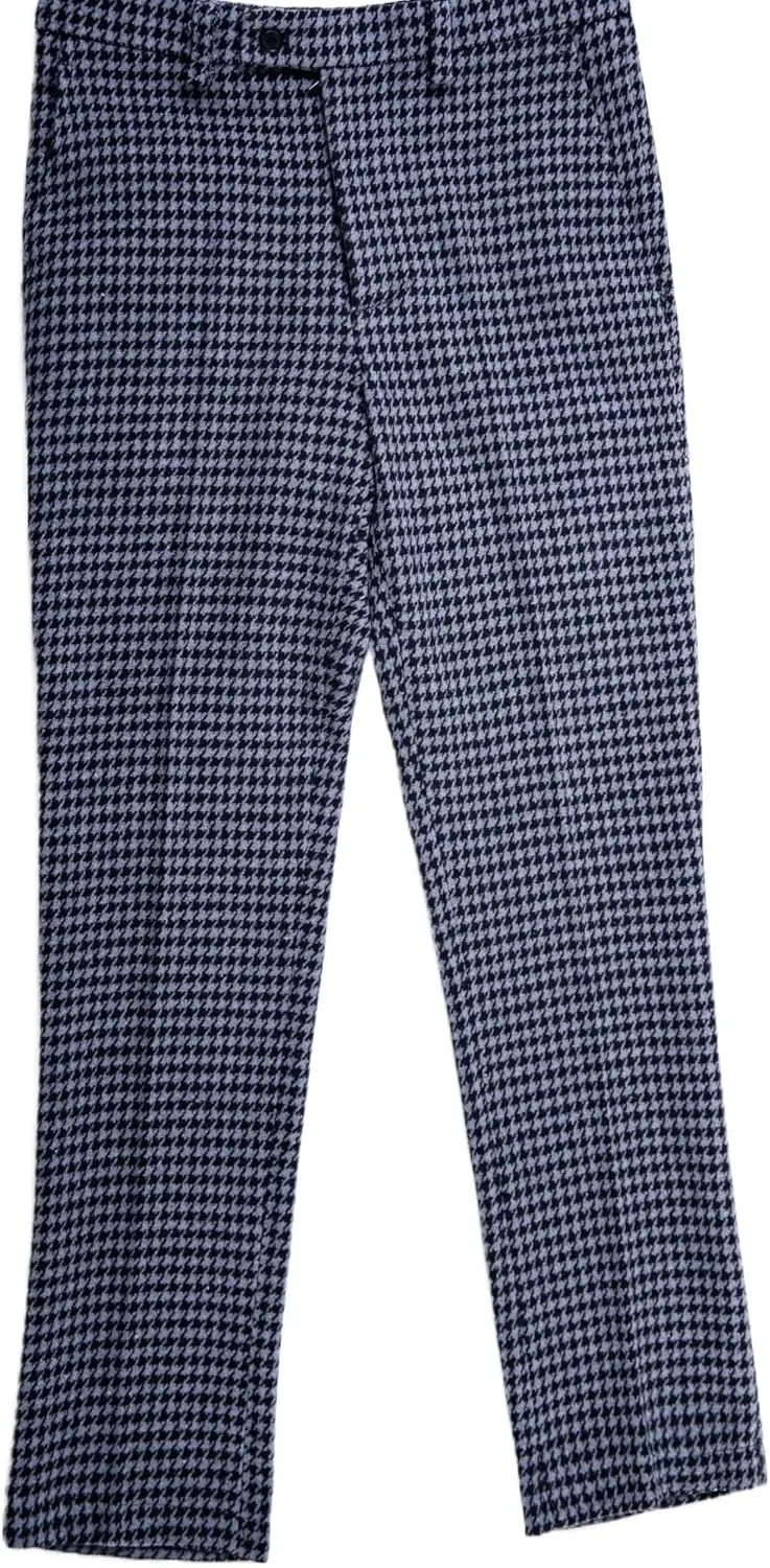 Mens Tweed Dress Pants Houndstooth Plaid Suit Trouser Regular Fit Stretch Wool Business Casual Pants Long for Men