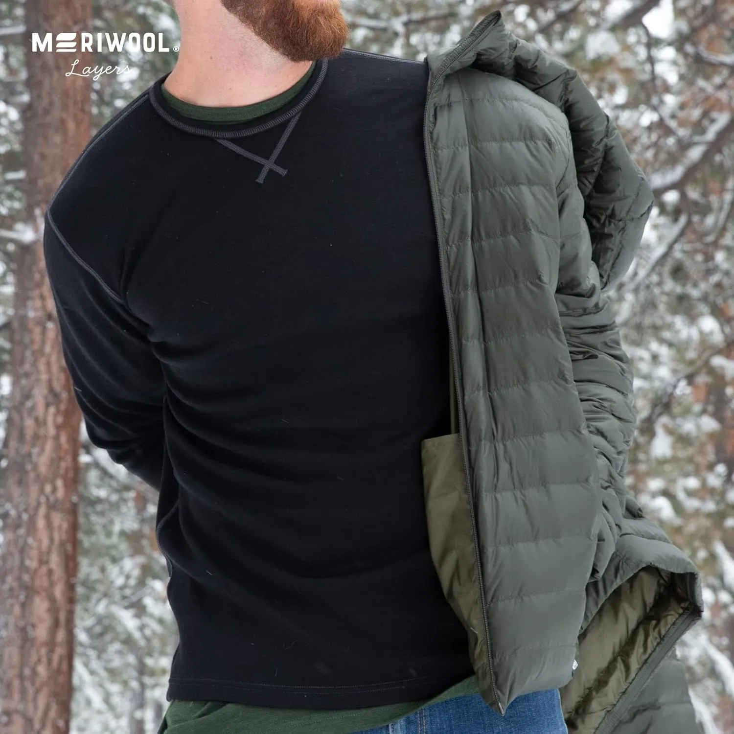 MERIWOOL Mens Base Layer 100% Merino Wool Heavyweight 400g Thermal Shirt for Men