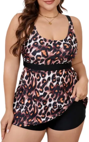 Mooncore Womens Plus Size Tankini Swimsuits Two Piece Tummy Control Bathing Suits Swim Tank Tops with Boy Shorts Swimwear