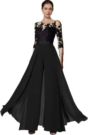 Mother of The Bride Pant Suits for Wedding Chiffon Lace Formal Outfit Grandmother Dresses Jumpsuit