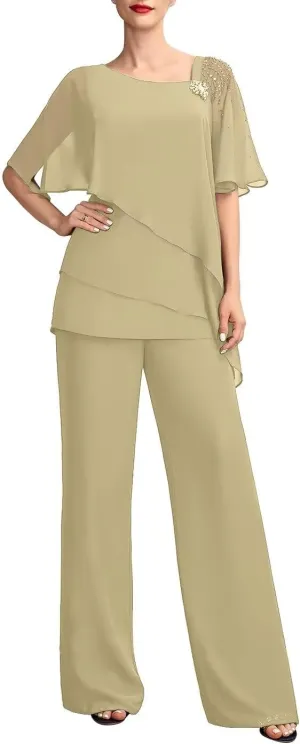 Mother of The Bride Pants Suits 2PCS Formal Dresses Outfit Set Evening Gowns for Women of The Groom Jumpsuit