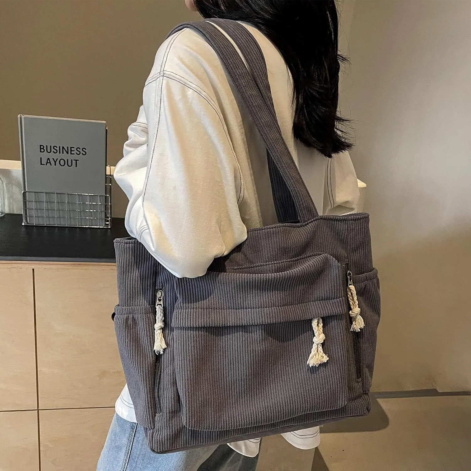 MYHOZEE Corduroy Crossbody Bags for Women Slouchy Hobo Bag Shoulder Bag Large Crescent Cross Body Bag Purses for Woman Zipper