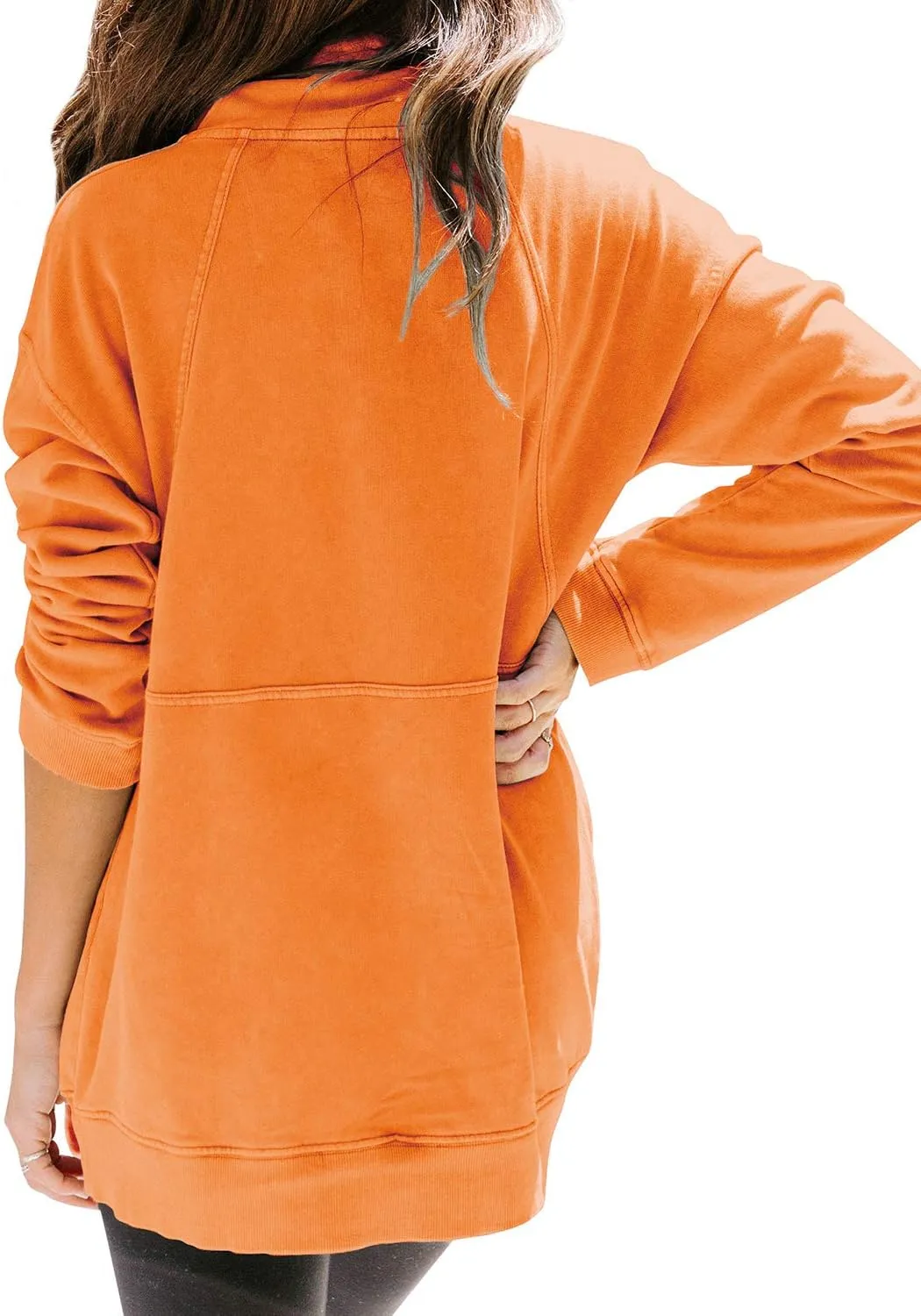 MYMORE Women's Casual Long Sleeve Lapel Half Zip Up Sweatshirts Drawstring Solid Loose Fit Pullover Tops