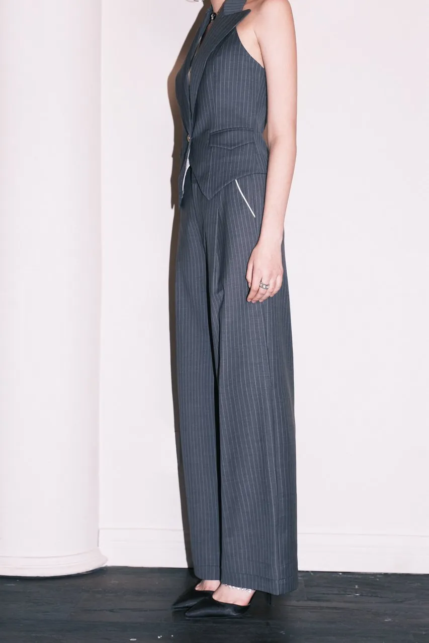 Neck False Two Piece Gold Button Vest