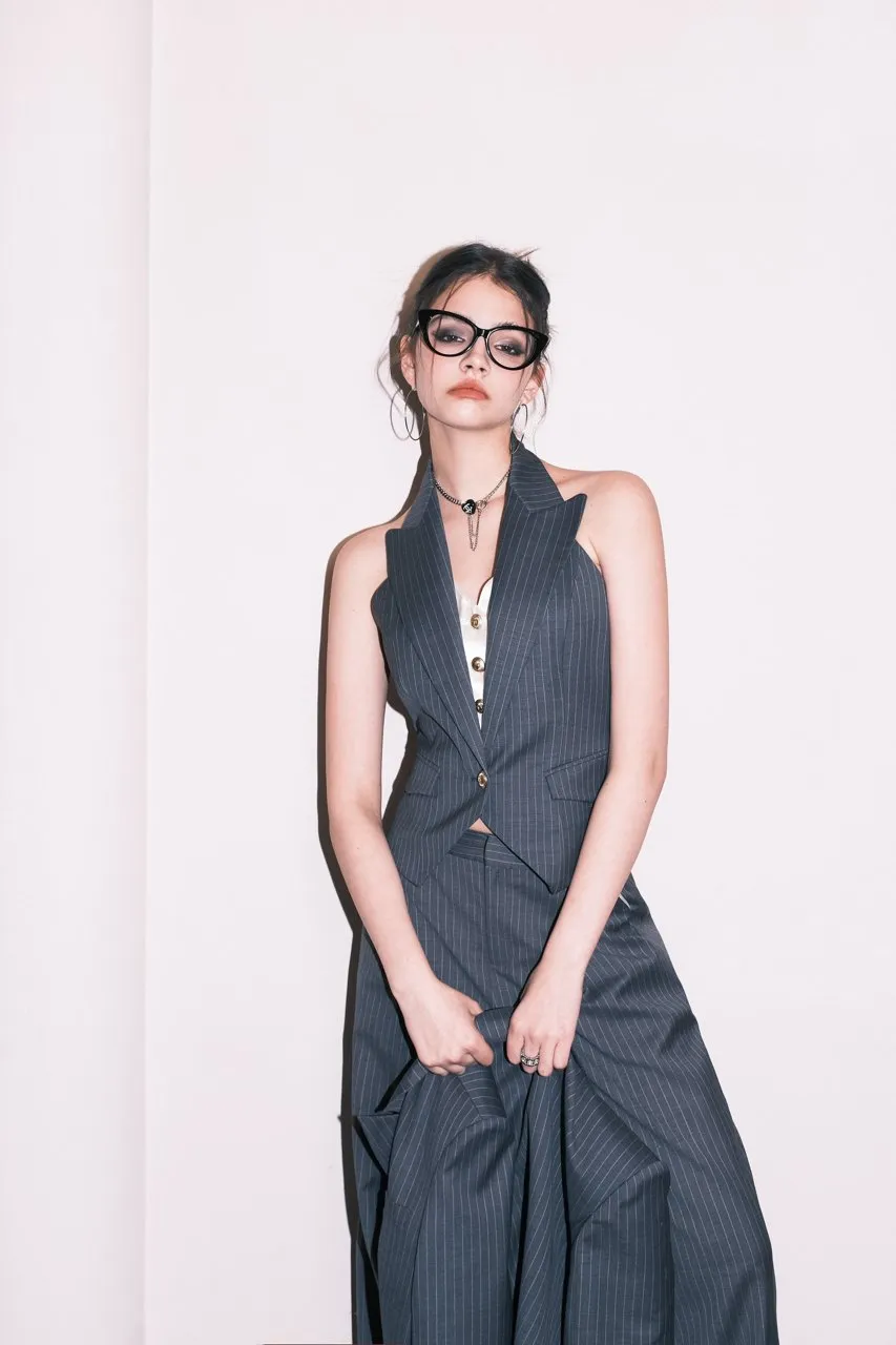 Neck False Two Piece Gold Button Vest
