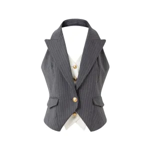 Neck False Two Piece Gold Button Vest