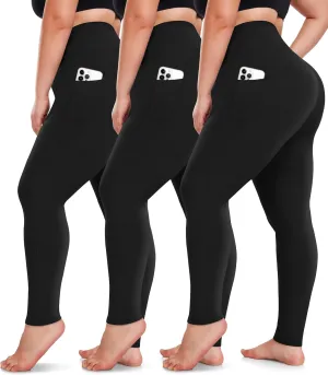 NEW YOUNG 3 Pack Plus Size Leggings with Pockets for Women,High Waist Tummy Control Workout Yoga Pants