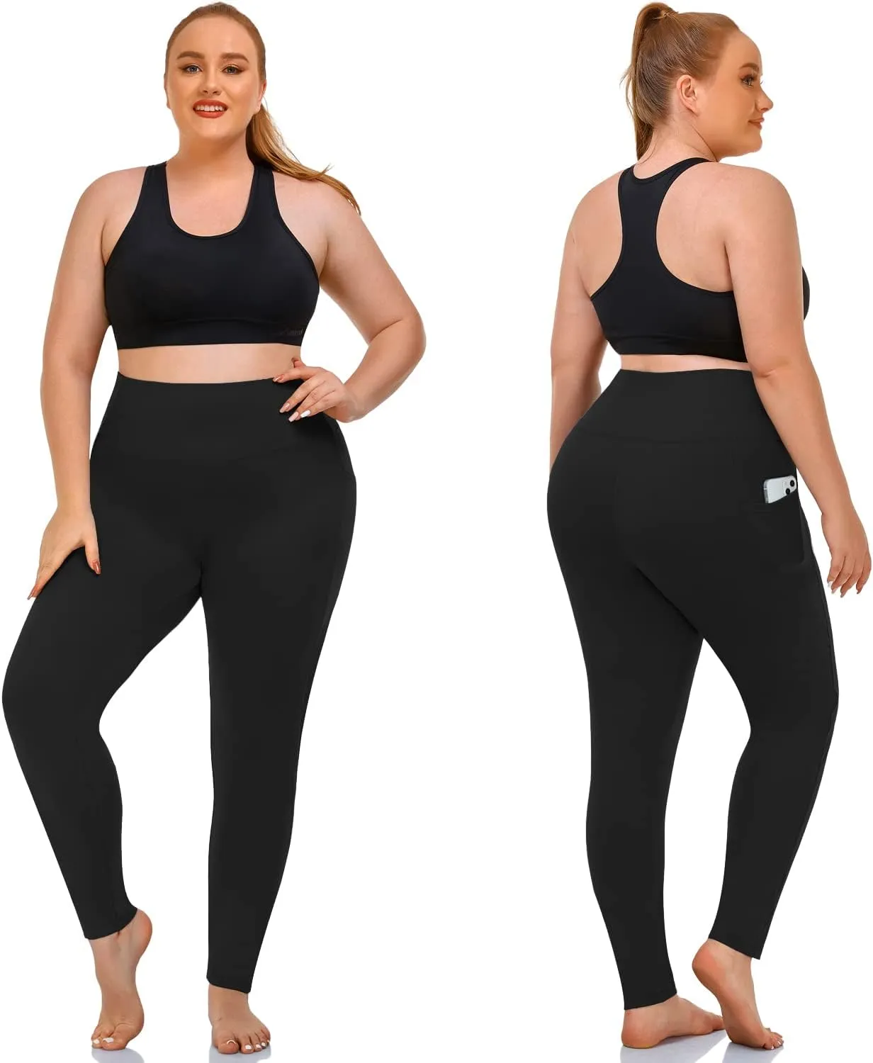 NEW YOUNG 3 Pack Plus Size Leggings with Pockets for Women,High Waist Tummy Control Workout Yoga Pants