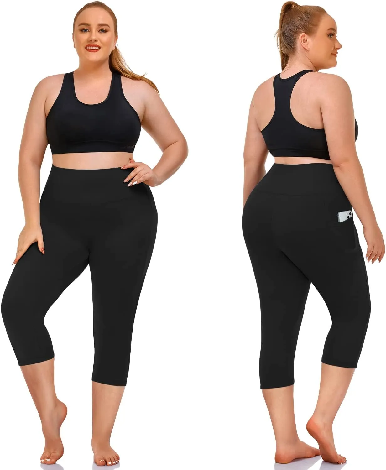 NEW YOUNG 3 Pack Plus Size Leggings with Pockets for Women,High Waist Tummy Control Workout Yoga Pants