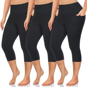 NEW YOUNG 3 Pack Plus Size Leggings with Pockets for Women,High Waist Tummy Control Workout Yoga Pants
