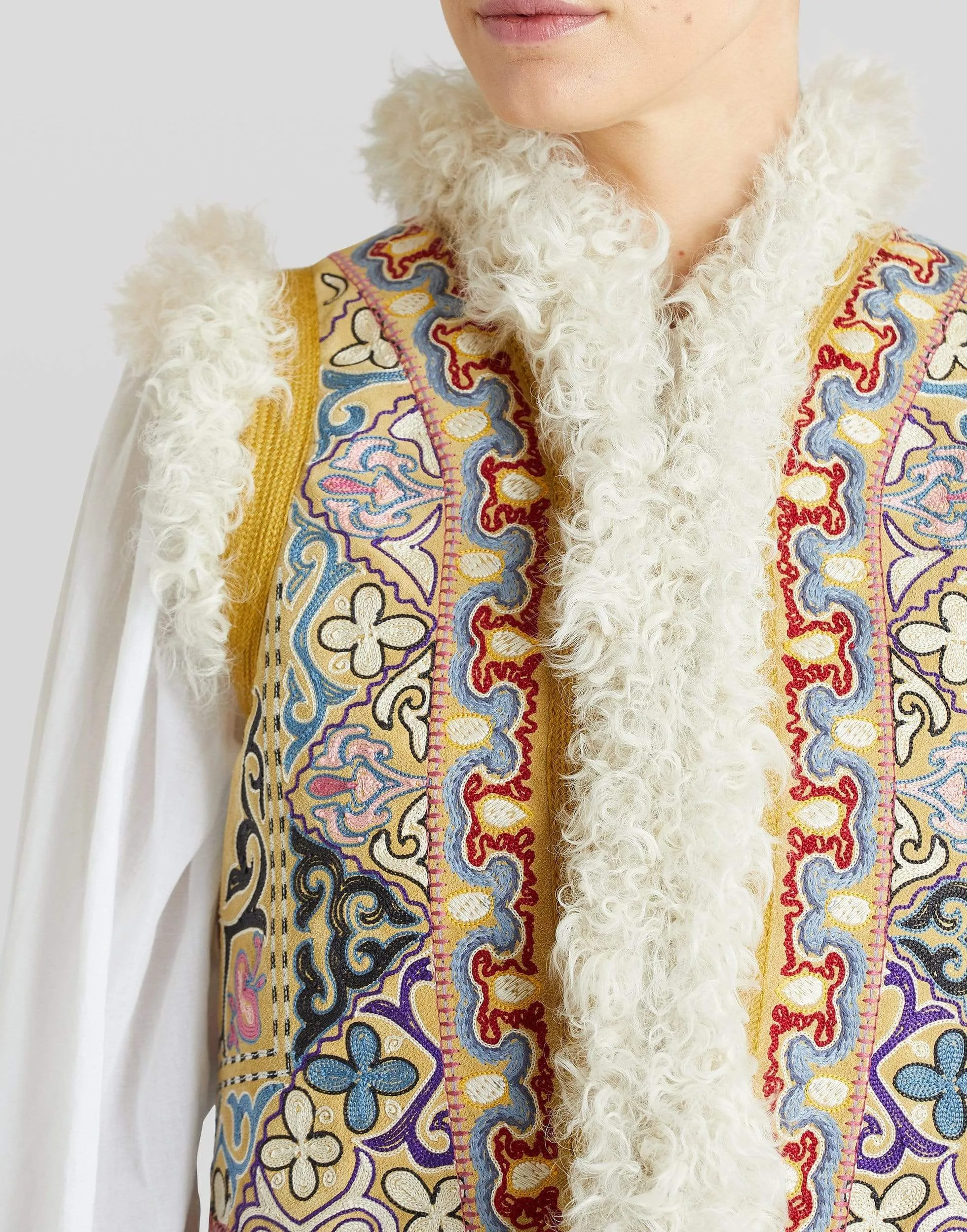 Newport Leather Shearling Printed Vest