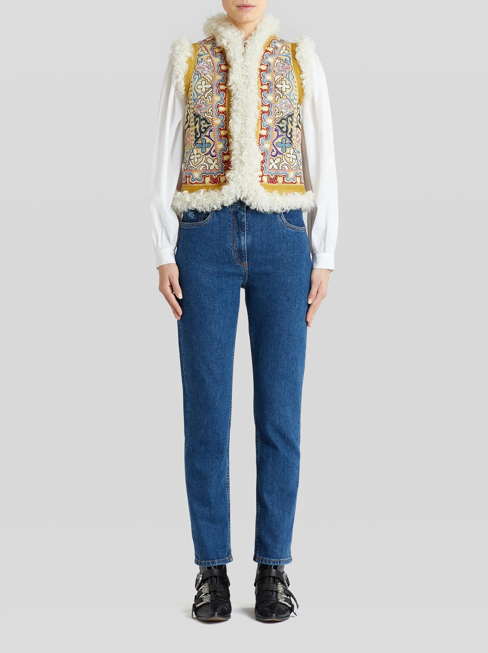 Newport Leather Shearling Printed Vest