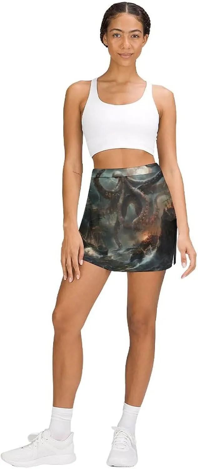 Ocean Octopus Pirate Ship Women's Skort Athletic Skirt Golf Skorts A-line Skirts with Built-in Shorts Pockets