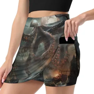 Ocean Octopus Pirate Ship Women's Skort Athletic Skirt Golf Skorts A-line Skirts with Built-in Shorts Pockets