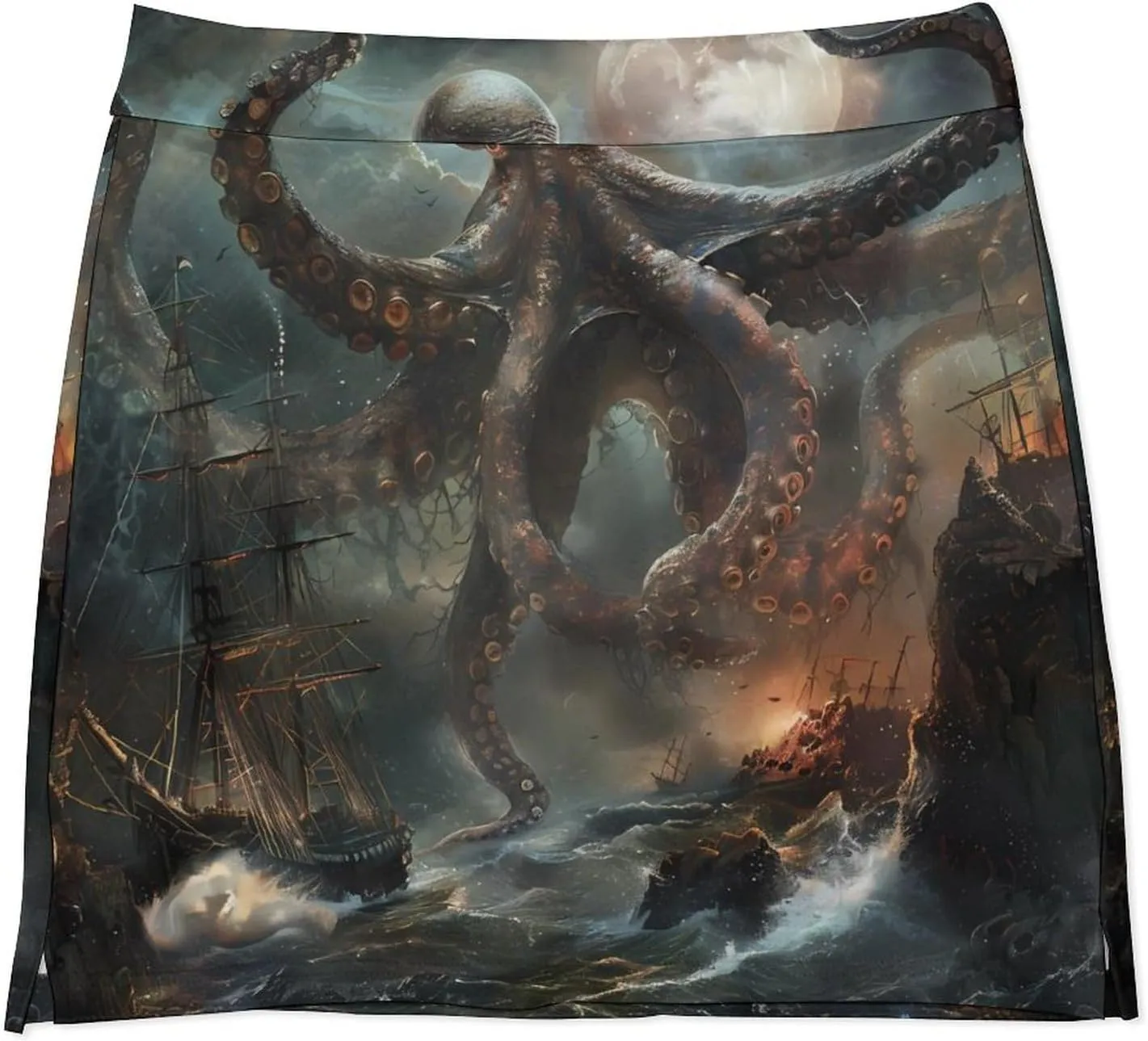 Ocean Octopus Pirate Ship Women's Skort Athletic Skirt Golf Skorts A-line Skirts with Built-in Shorts Pockets