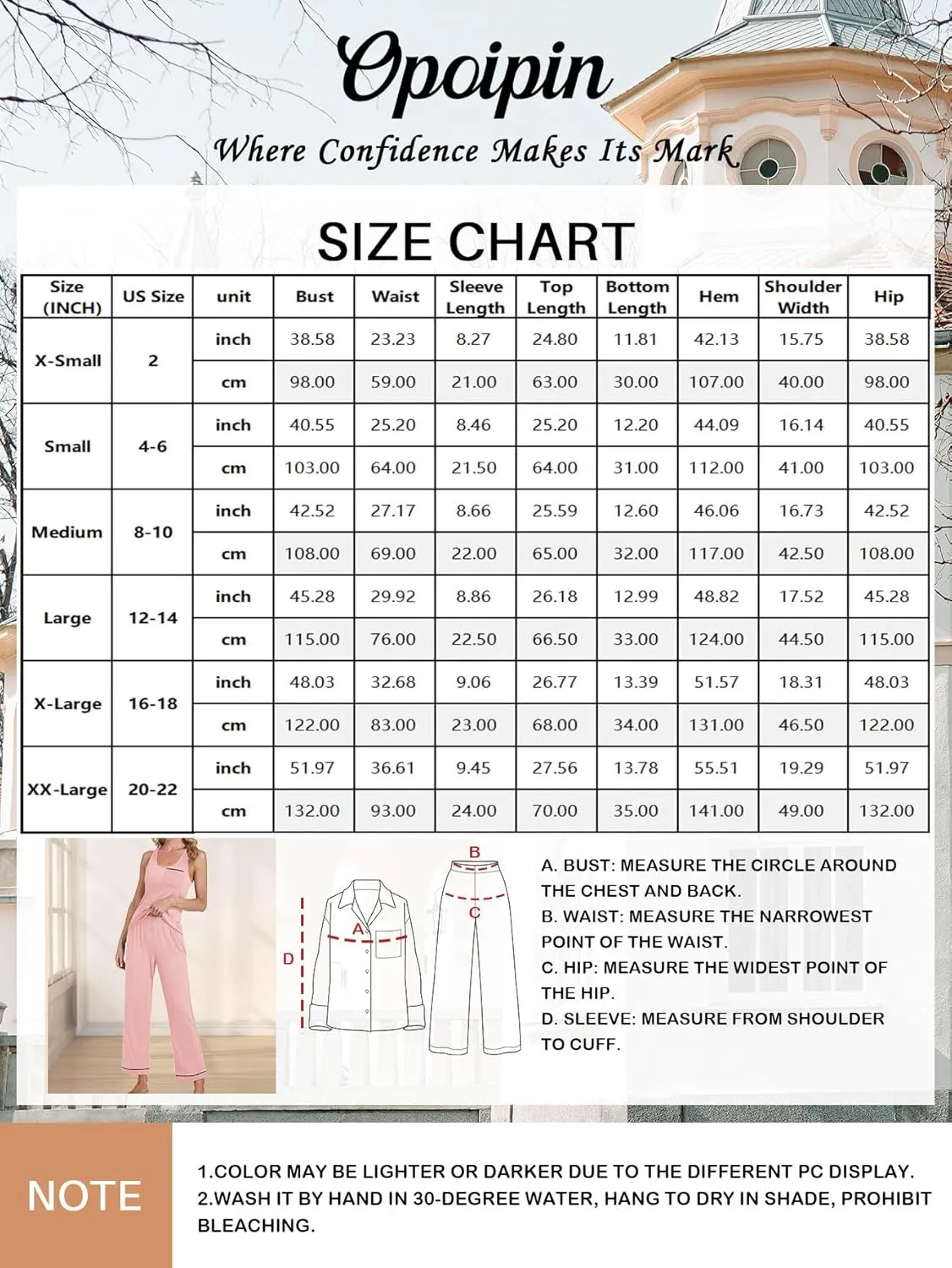 OPOIPIN Women's Pajamas Sets Scoop Neck Sleeveless Tank Tops and Elastic Waist Long Pants Sleepwear Sets with Chest Pocket