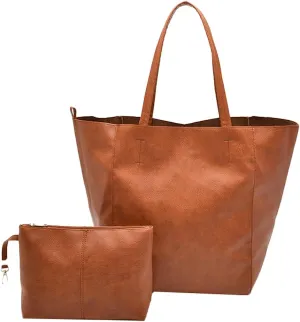 Oversized Work Tote Bag for Women Soft PU Leather Shoulder Satchel Messenger Bag Handbag Travel Purse 2pcs