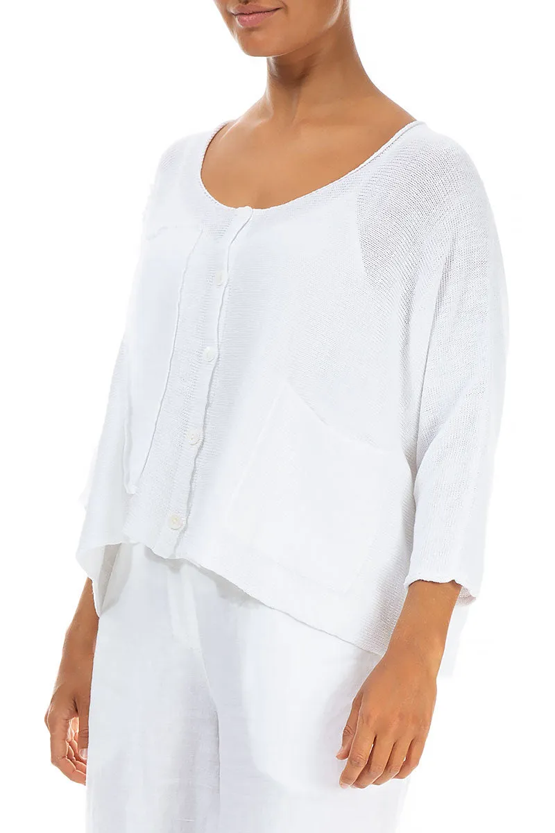 Patch Décor White Linen Cardigan