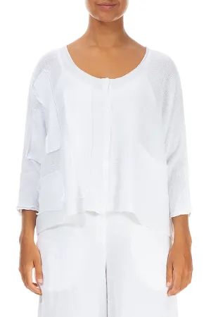 Patch Décor White Linen Cardigan