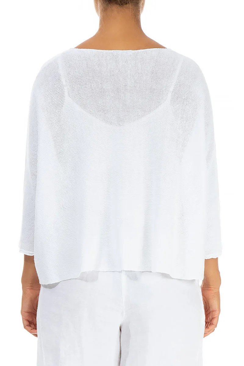 Patch Décor White Linen Cardigan