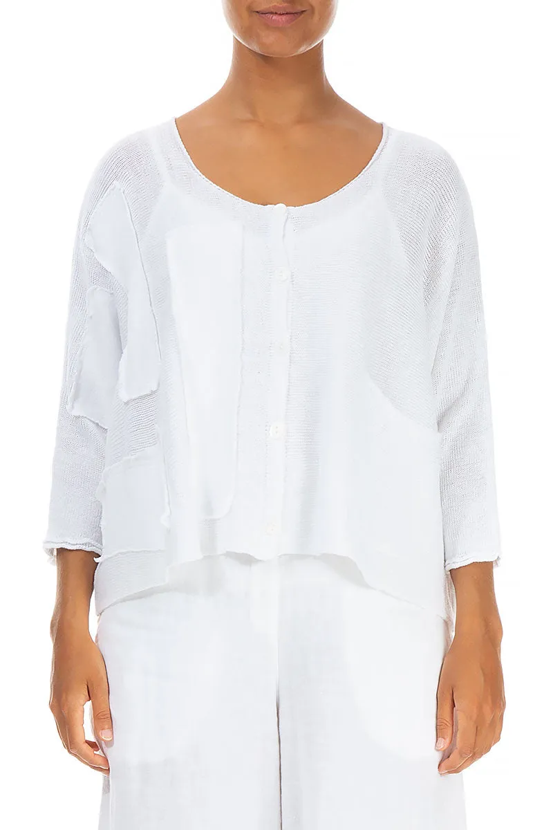 Patch Décor White Linen Cardigan