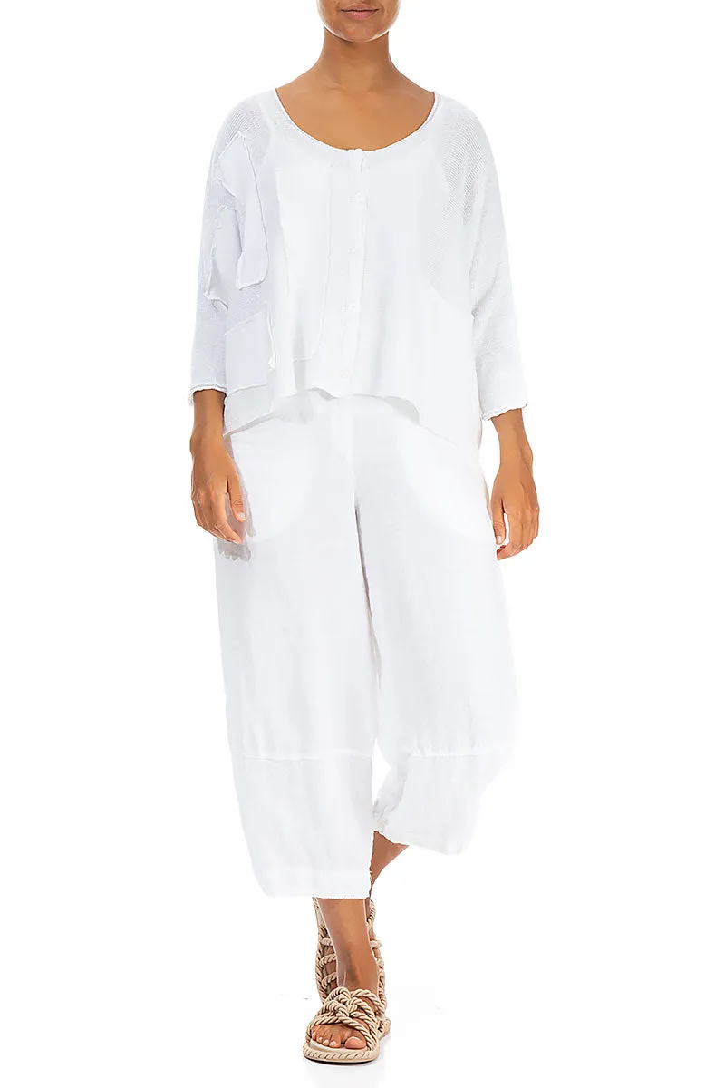 Patch Décor White Linen Cardigan