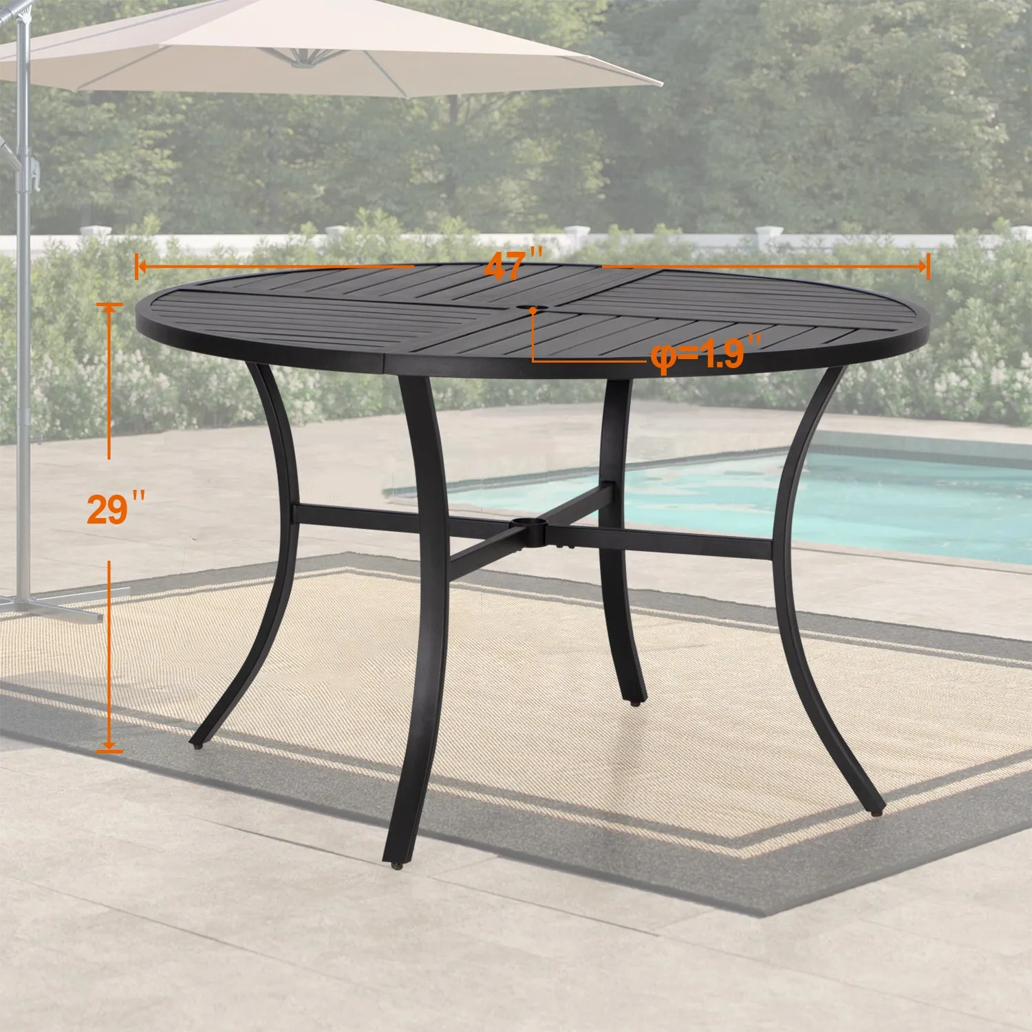 PHI VILLA 5-Piece Geometrically Stamped Round Table & Swivel Dining Chairs Outdoor Dining Set