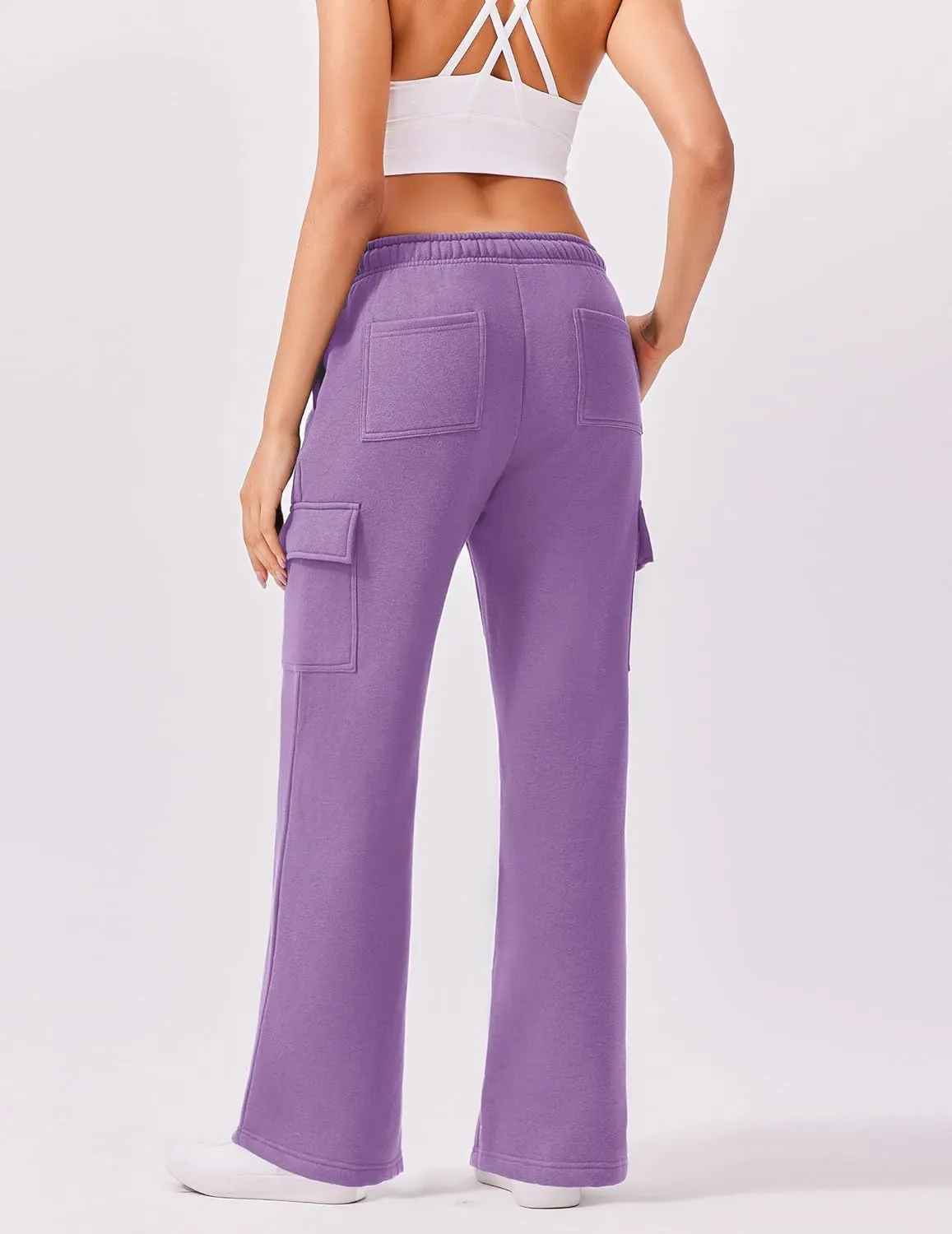 PINSPARK 2 Piece Sets for Women 2025 Fleece Sweatsuits Oversized Sweatshirts Wide Leg Cargo Sweatpants with Pockets Thumbhole