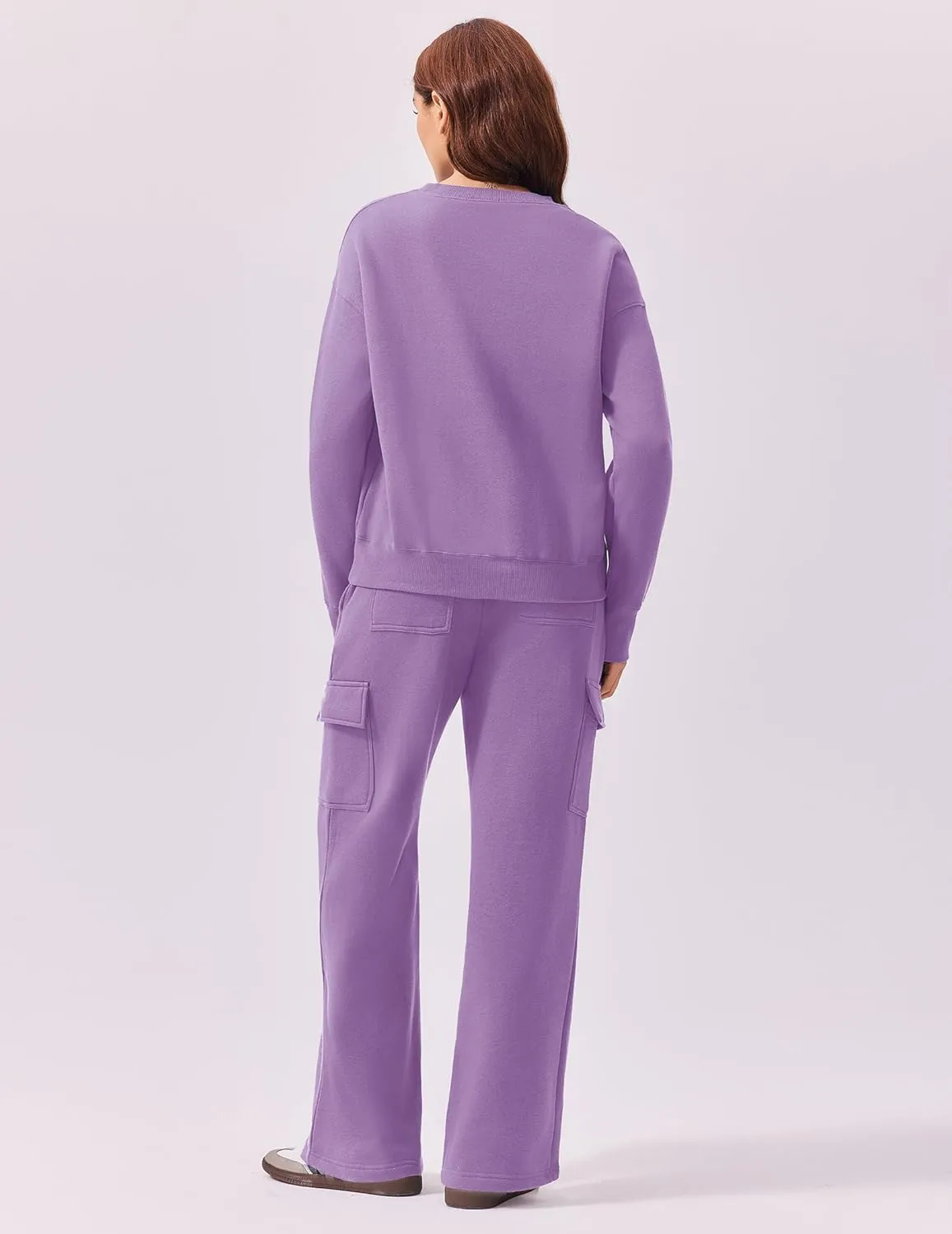 PINSPARK 2 Piece Sets for Women 2025 Fleece Sweatsuits Oversized Sweatshirts Wide Leg Cargo Sweatpants with Pockets Thumbhole