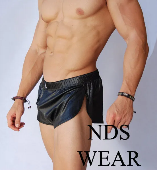 Pleather Black Side Split Shorts - Clearance