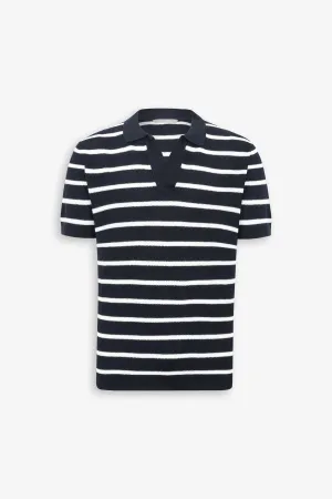 Polo in maglia collo aperto a righe blu