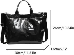 PVC Tote Bag for Women - Y2K Clear Top-handle Bag with Kraft Paper Letters Print, Clear Purses Handbag