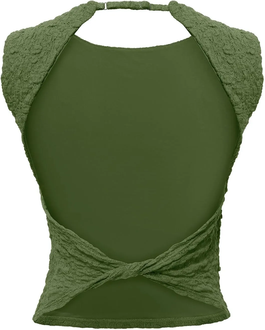 REORIA Women's Sexy Open Back High Neck Sleeveless Tank Top Y2k Lace Twist Backless Crop Tops