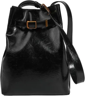 Retro Bucket Shoulder Bags for Women PU Leather Crossbody Purse Small Handbag Trendy Working Tote Satchel