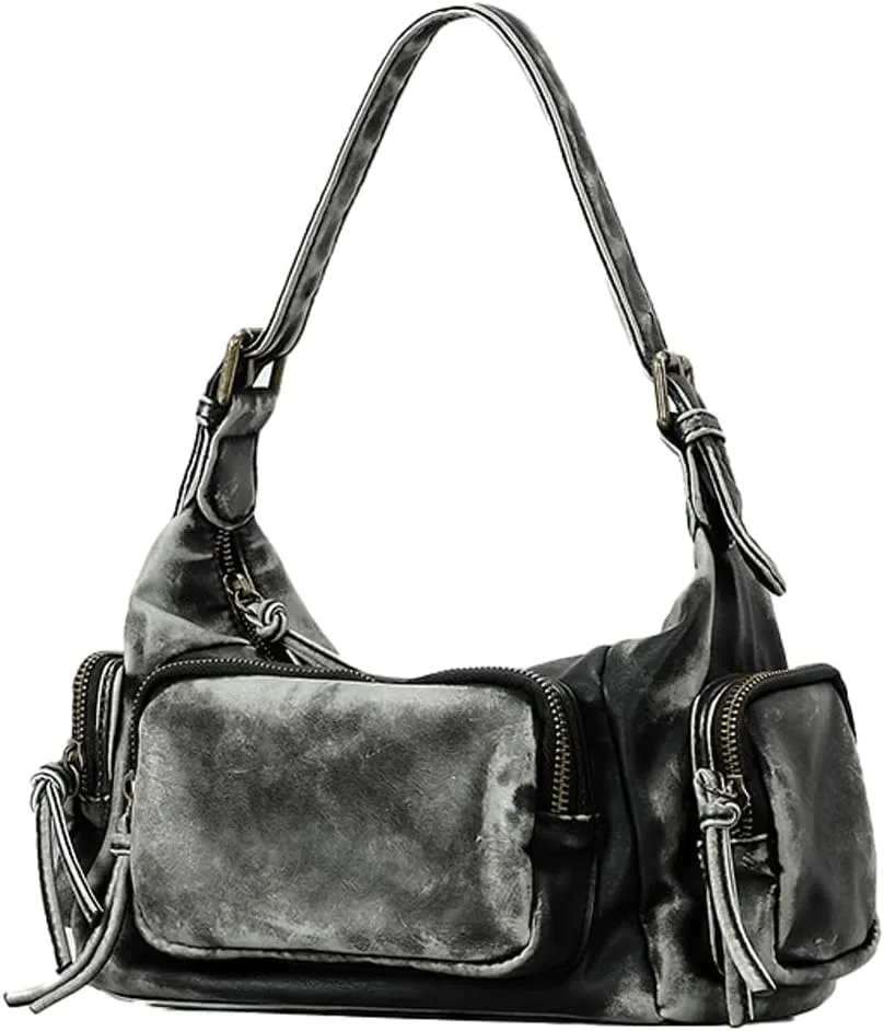 Retro Vegan Leather Tote Bag for Women Y2k Shoulder Crossbody Purse Top Handle Satchel Multiple Pockets Handbag
