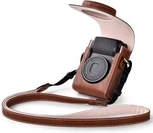 Rieibi Camera Case for Sony ZV1F/ZV1/Ricoh GR IIIx/Ricoh GR III II/Panasonic LX9 LX10 LX15/Canon G7X III / G7X II / SX740 HS- Camera Carrying Bag Cover with Strap - Coffee (Camera not included)
