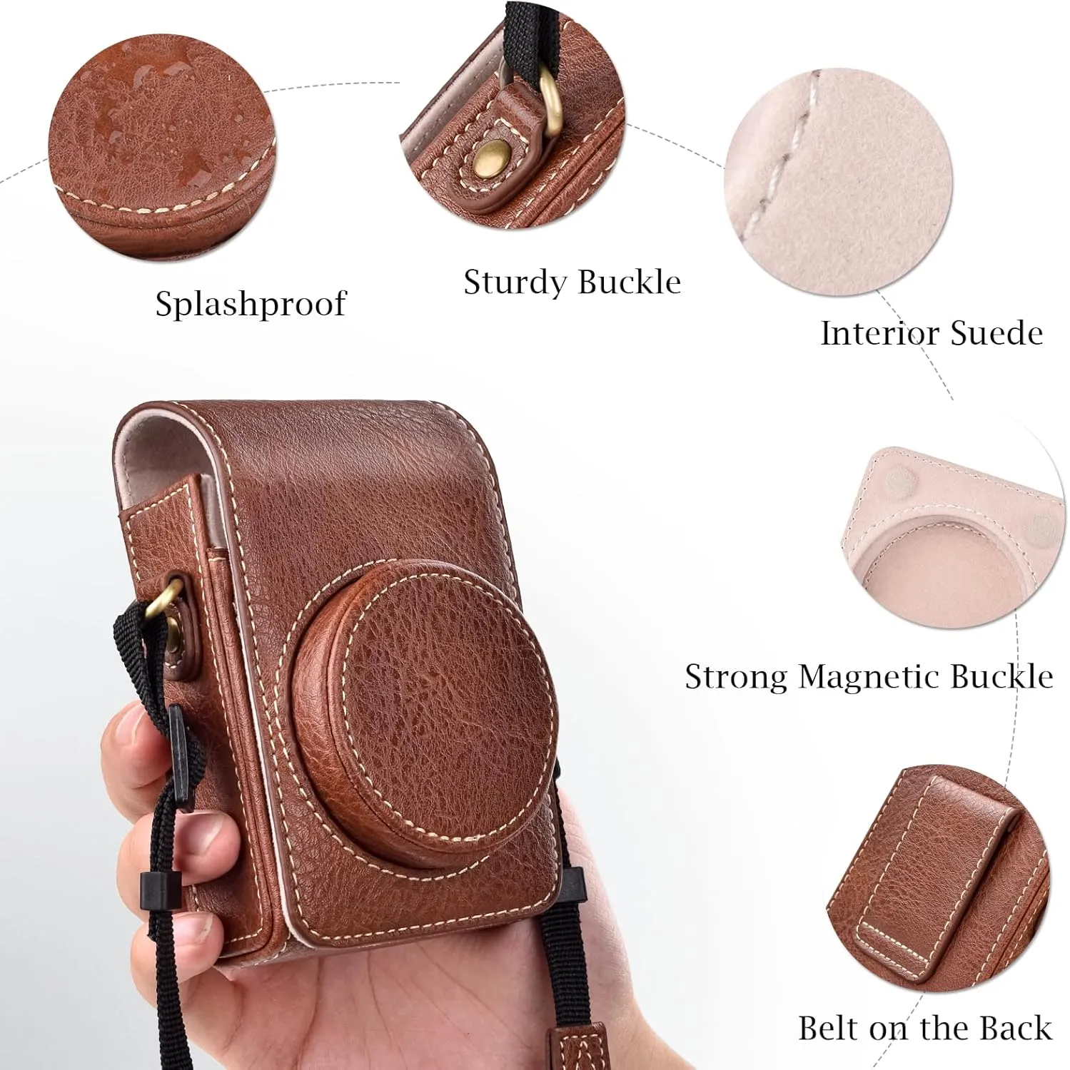 Rieibi Camera Case for Sony ZV1F/ZV1/Ricoh GR IIIx/Ricoh GR III II/Panasonic LX9 LX10 LX15/Canon G7X III / G7X II / SX740 HS- Camera Carrying Bag Cover with Strap - Coffee (Camera not included)