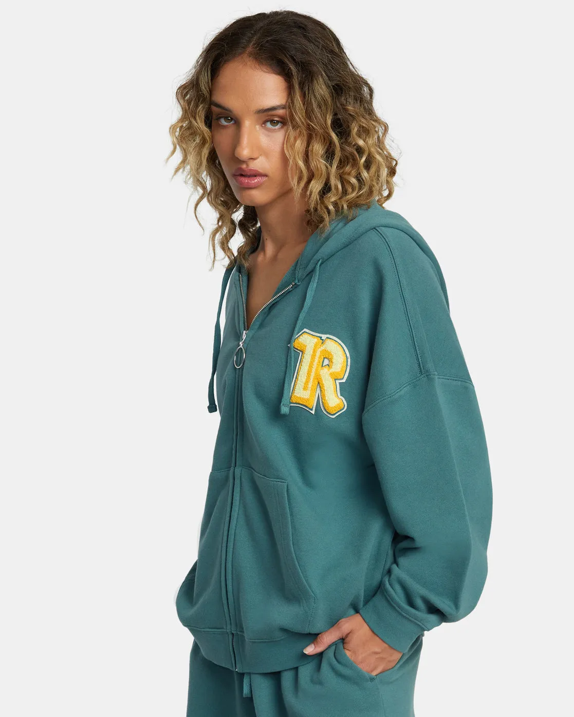 Rose Machado Thrift Zip-Up Hoodie - Teal