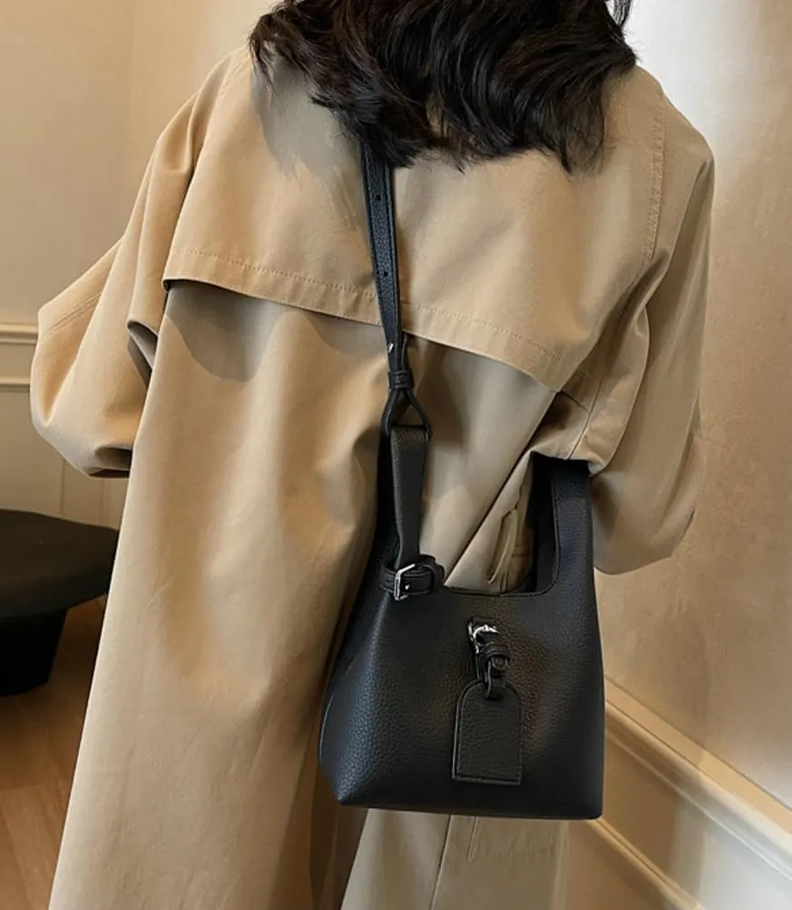 Rungion Small Crossbody Bags for Women Retro Vegan Leather Shoulder Purse Mini Bucket Handbag Ladies Satchel 2pcs