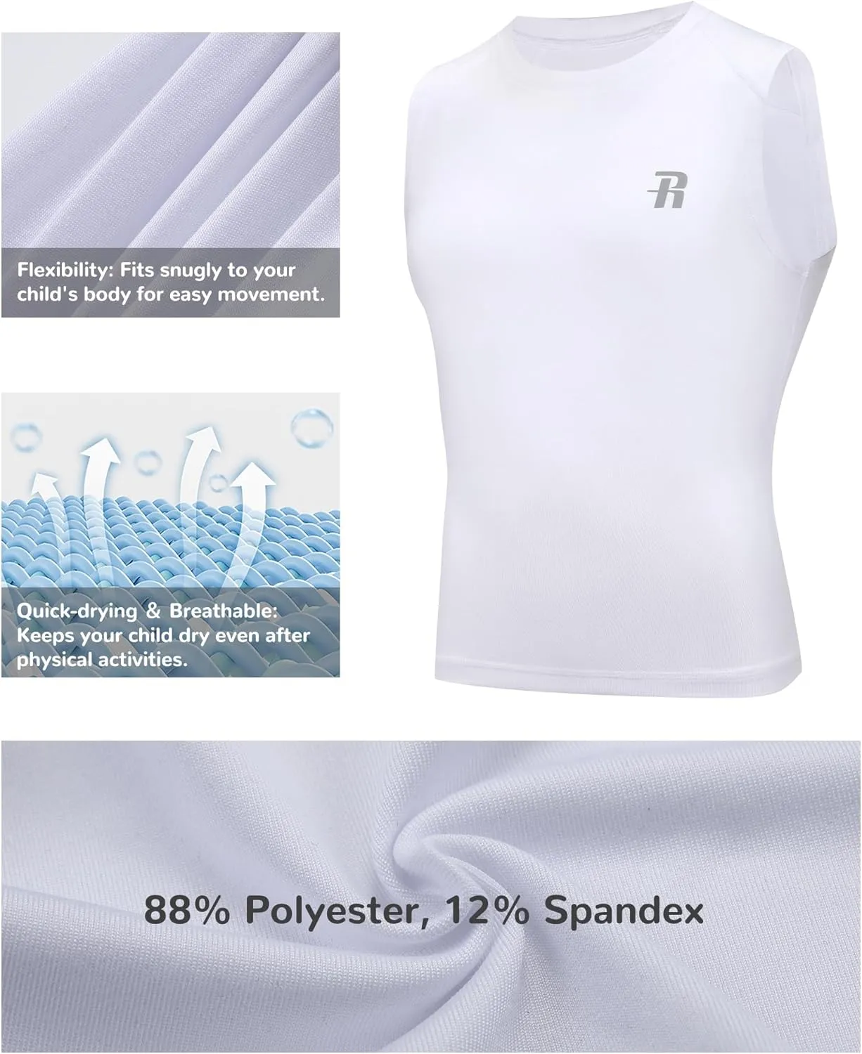 Runhit Boys Sleeveless Compression Shirt Kids Athletic Tank Tops Youth Quick Dry Undershirt for Football Basketball