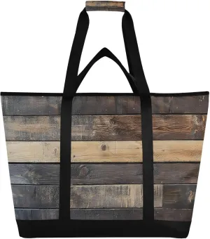 Rustic Board Retro Texture Large Insulated Tote Bag for Grocery Shopping Reusable Tote Bags for Women Men, Cooler Bag with Zippered Top & Handles for Beach Picnic Travel