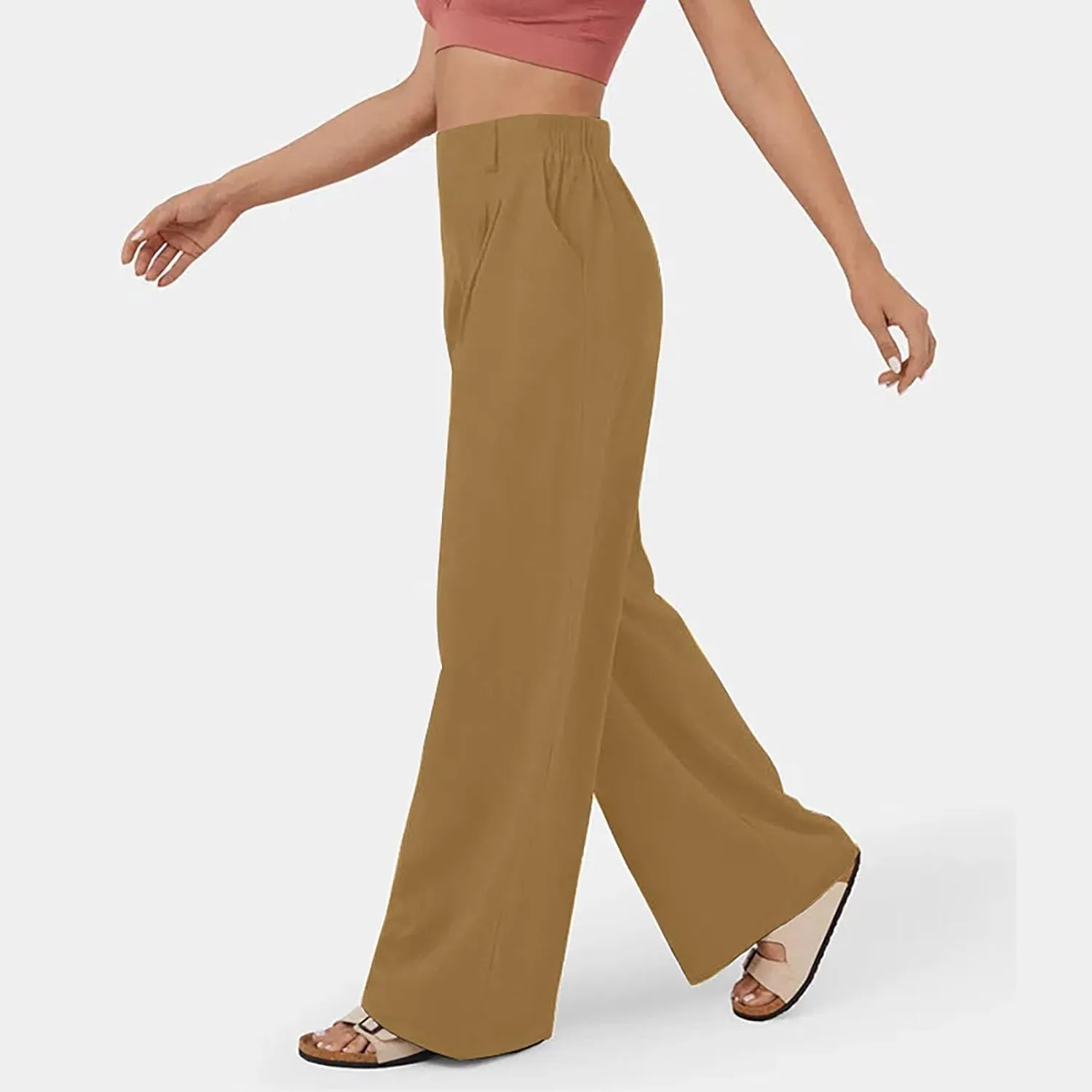 sandbank Women's High-Waisted Wide Leg Cotton Pants Casual Loose Fitted Palazzo Pants 2024 Summer Beach Vacation Wear