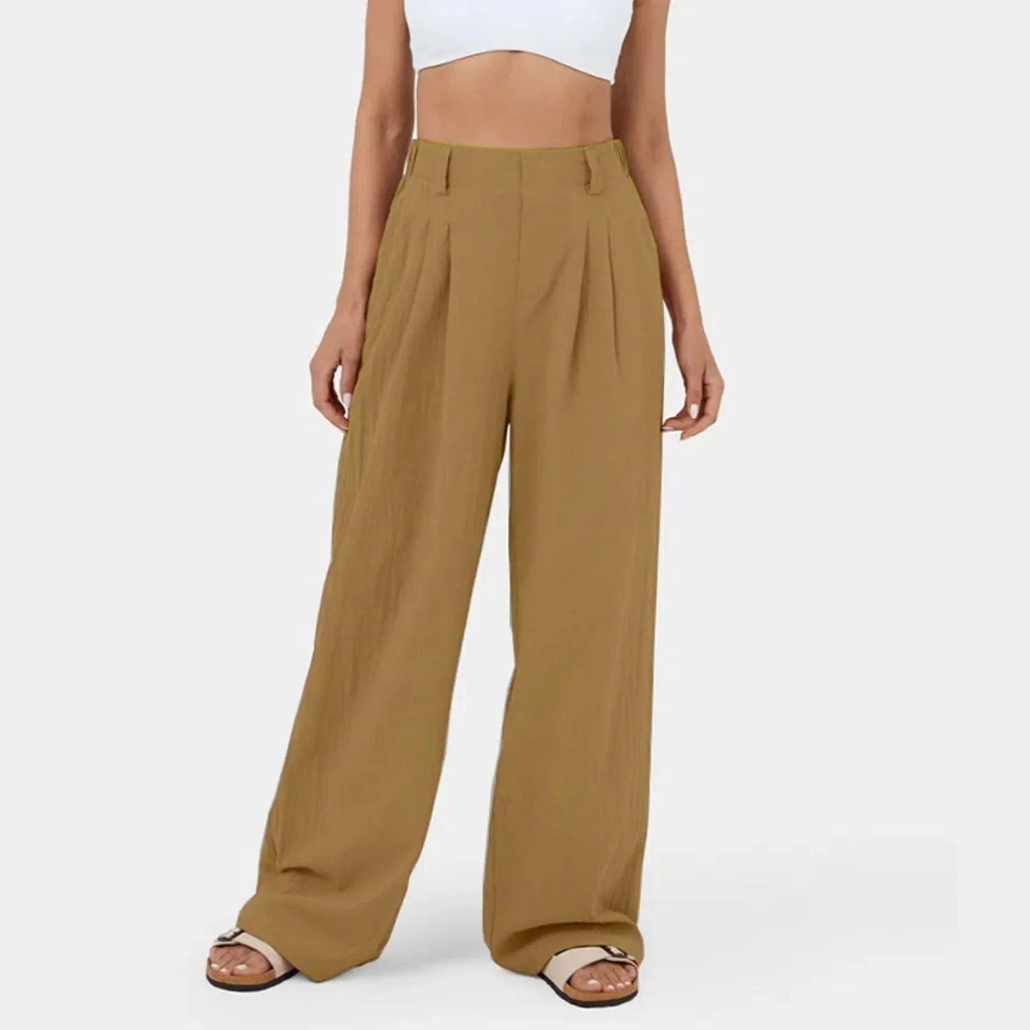 sandbank Women's High-Waisted Wide Leg Cotton Pants Casual Loose Fitted Palazzo Pants 2024 Summer Beach Vacation Wear