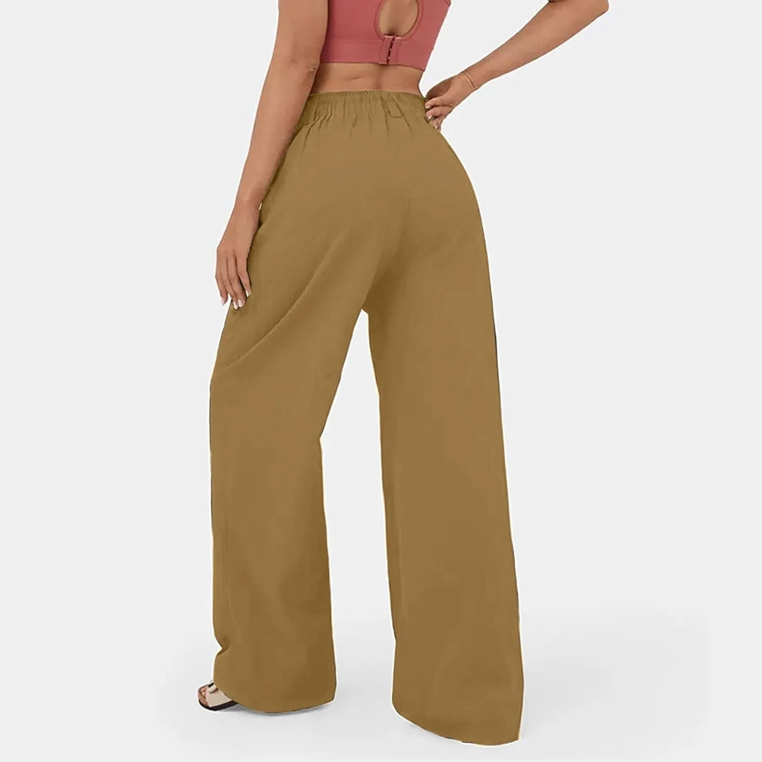 sandbank Women's High-Waisted Wide Leg Cotton Pants Casual Loose Fitted Palazzo Pants 2024 Summer Beach Vacation Wear