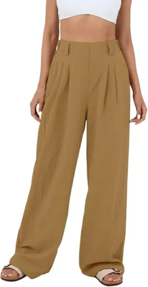 sandbank Women's High-Waisted Wide Leg Cotton Pants Casual Loose Fitted Palazzo Pants 2024 Summer Beach Vacation Wear