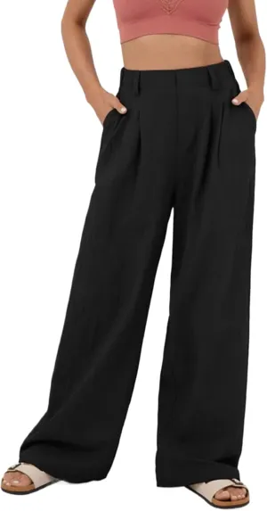 sandbank Women's High-Waisted Wide Leg Cotton Pants Casual Loose Fitted Palazzo Pants 2024 Summer Beach Vacation Wear